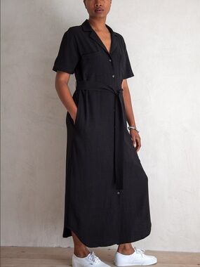 Ali Golden Notch Collar Dress in Black